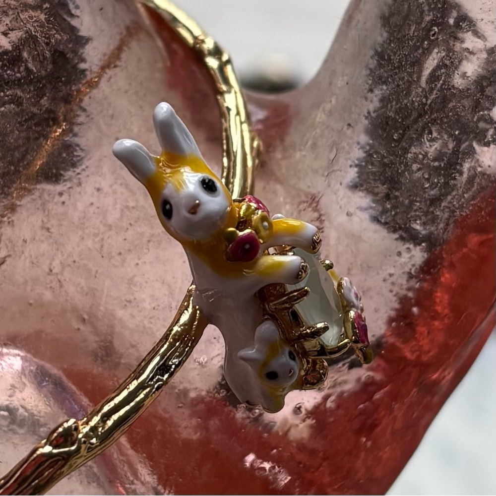 Genuine Les Néréides Gold Rabbit & Bunnies Half Cuff Bracelet - Picture 2 of 5